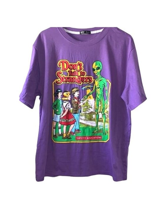 ROMWE Tops - Dont Talk To Strangers Graphic T-Shirt Romwe L Purple Alien Print
